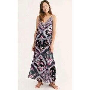 Intimately Free People Stevie Printed Lace Trim Maxi Dress‎ Size XS Festival 90s